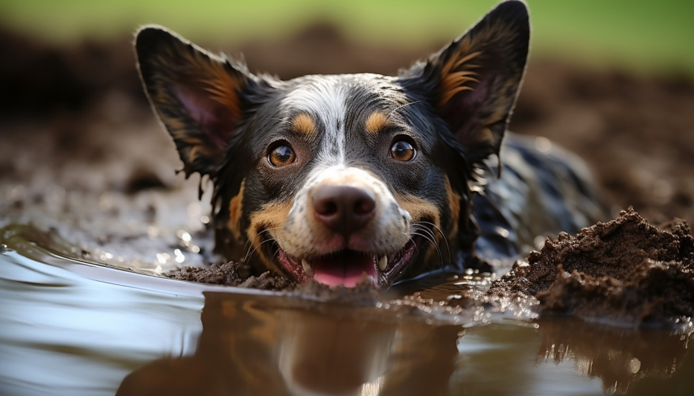 Divers - Insolite : une chienne aveugle s'amuse dans une flaque d'eau